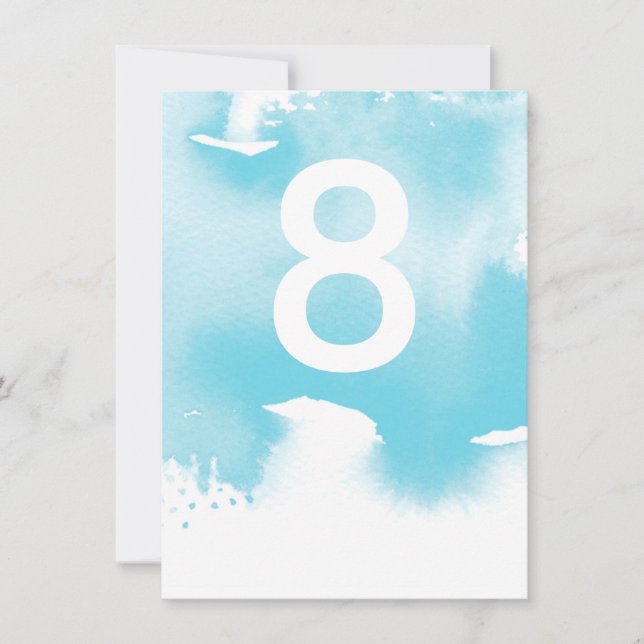 TABLE NUMBER wedding stylish aqua blue watercolor (Front)