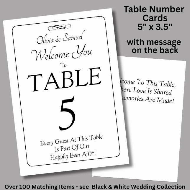 Table Number - with Welcome Message  Black White  (Creator Uploaded)