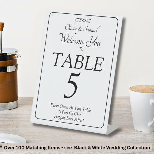 Table Number - with Welcome Message Black White Pedestal Sign