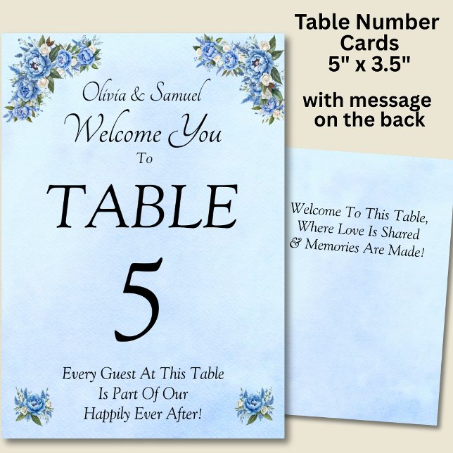 Table Number - with Welcome Message  Blue Peony (Creator Uploaded)