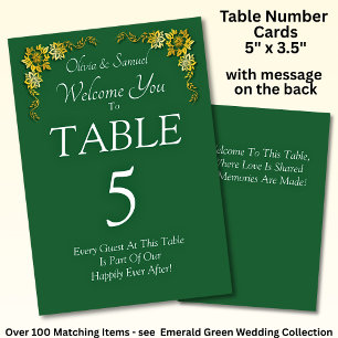 Table Number - with Welcome Message Emerald Green