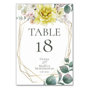TABLE NUMBER   Yellow Watercolor Peony Flowers