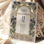 Table Numbers Bougainvillea Navy Blue Gold Wedding<br><div class="desc">Zazzle offers Foil cards with a minimum order of 5. Please note that you will receive the same table number 5 times when ordering. Art Nouveau Vintage Floral Navy Blue & Gold Wedding Table numbers by Alphonse Mucha in a romantic and whimsical design using Real Gold Foil. Victorian flourishes complement...</div>