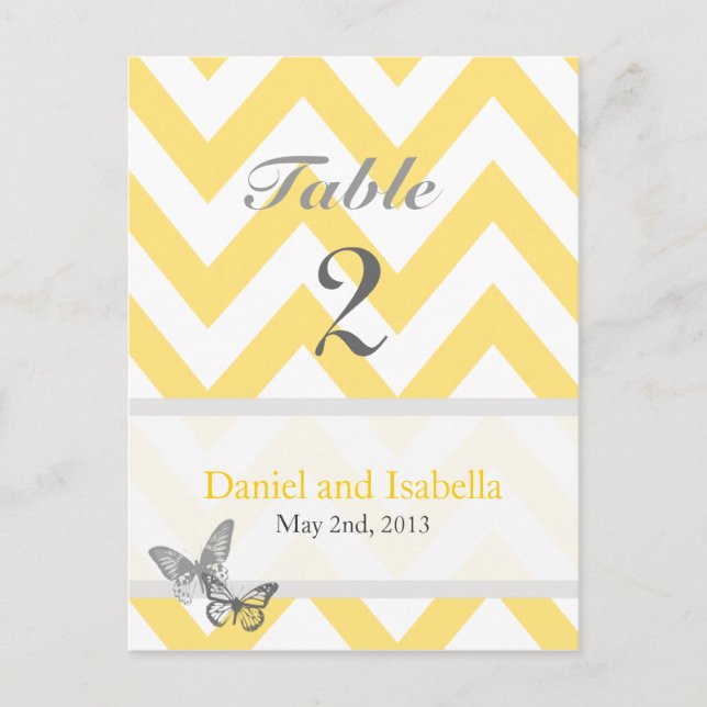 Table Numbers Custom Chevron yellow grey Postcard (Front)