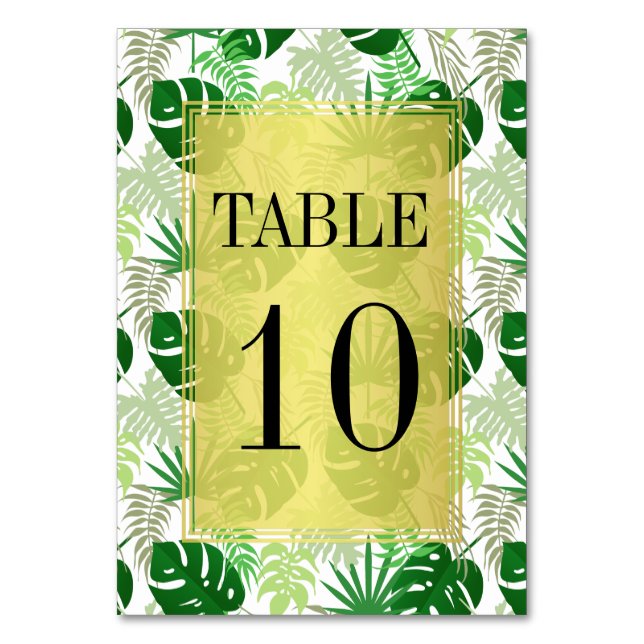 Table Numbers | Exotic Green Tropical Leaves (Front)