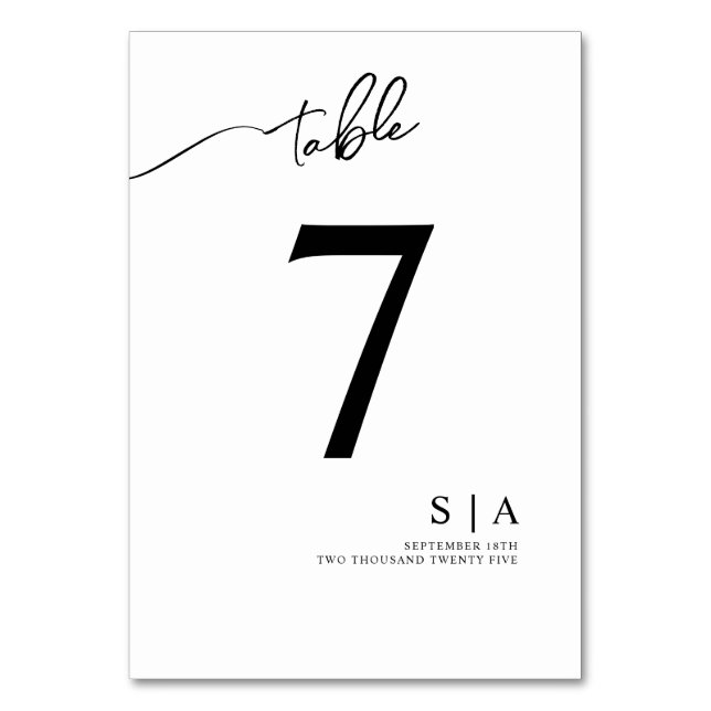 Table Numbers for a modern wedding. (Front)