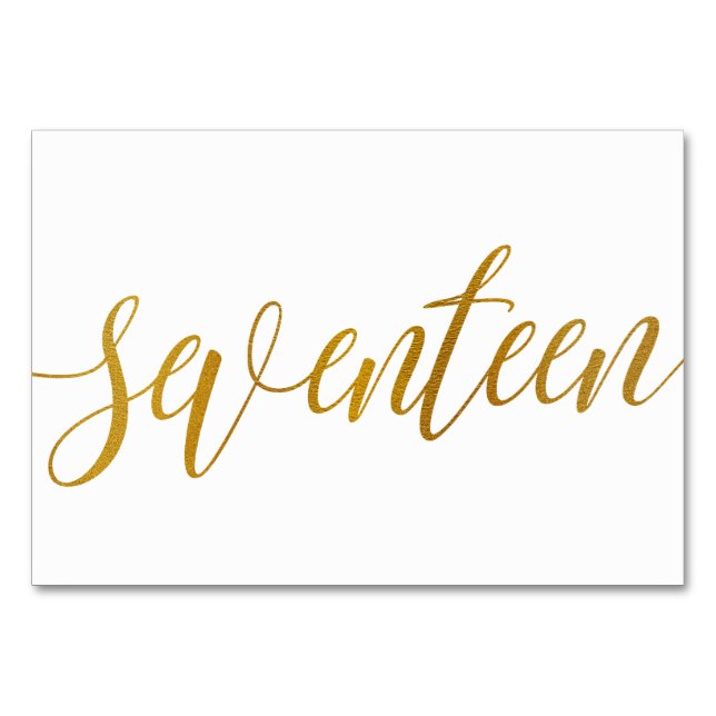 Table Numbers - Luxe Typography -Faux Gold Foil 17 (Front)
