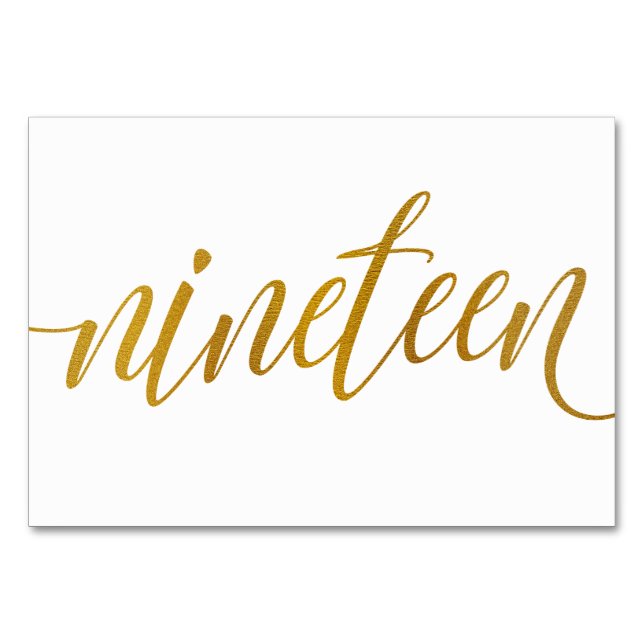Table Numbers - Luxe Typography -Faux Gold Foil 19 (Front)