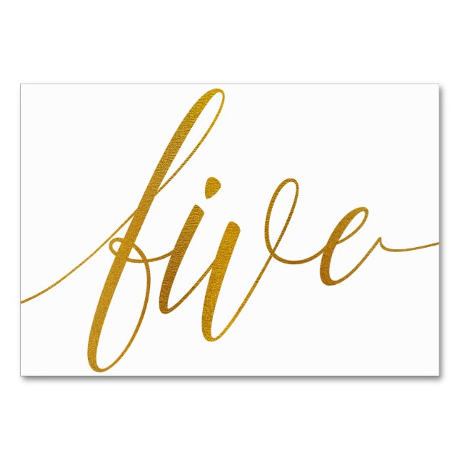Table Numbers - Luxe Typography (Faux Gold Foil) 5 (Front)
