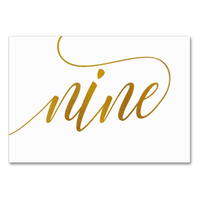 Table Numbers - Luxe Typography (Faux Gold Foil) 9 (Front)