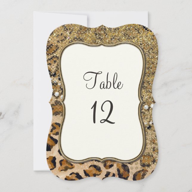 Table Numbers Natural Gold Glitter Leopard Pattern (Front)