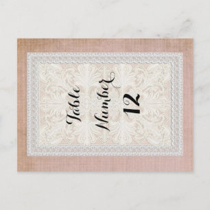 Table Numbers Rustic Lace w Aged Vintage Linen Postcard