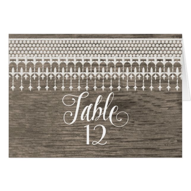 Table Numbers Rustic Vintage Lace Barn Wood Board (Front Horizontal)