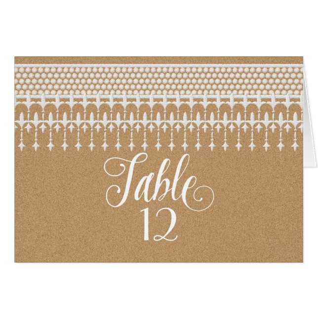 Table Numbers Rustic Vintage Lace Kraft Paper (Front Horizontal)