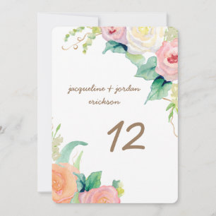 Table Numbers Simple Modern Watercolor Roses
