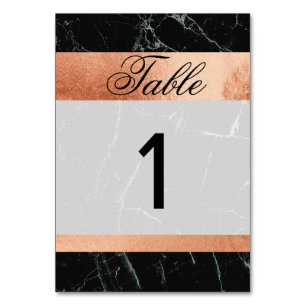 Table Numbers Wedding Black Marble Rose Gold Cards