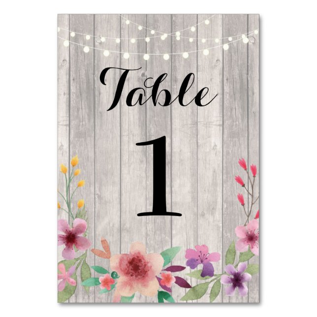 Table Numbers Wedding Floral Rustic Wood Cards (Front)