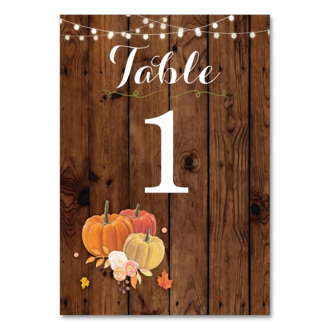 Table Numbers Wedding Pumpkin Rustic Wood Card (Front)