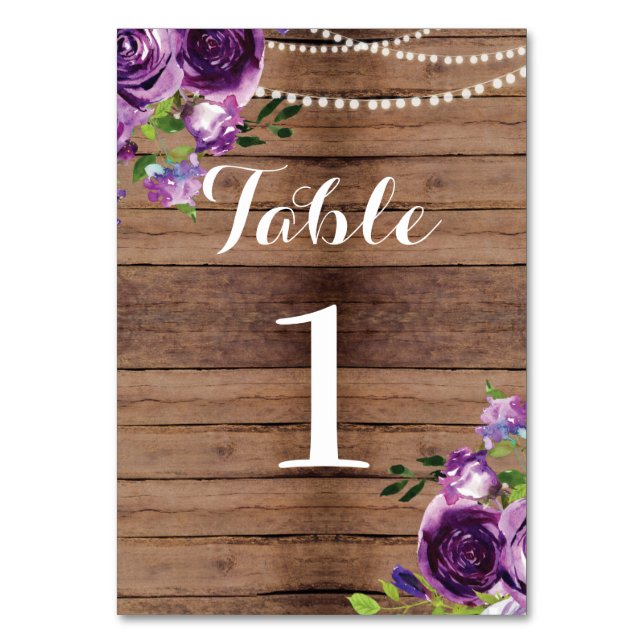 Table Numbers Wedding Purple Rustic Flowers Wood (Front)