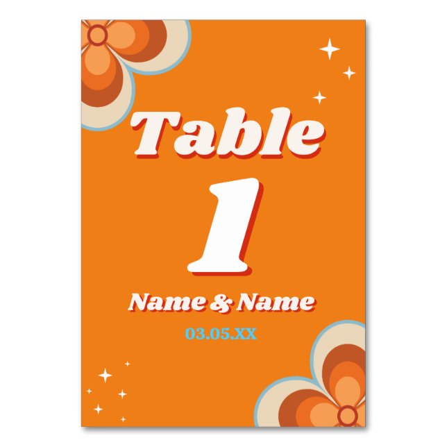 Table Numbers Wedding Retro Vintage 1970s (Front)