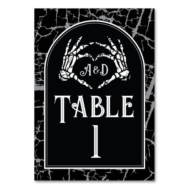 Table Numbers Wedding Skeleton Heart Hands  (Front)