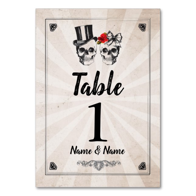 Table Numbers Wedding skulls Rustic Cards Couples (Front)