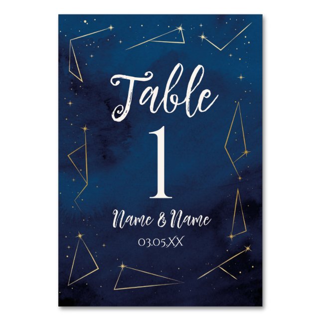 Table Numbers Wedding Star Signs Navy  (Front)