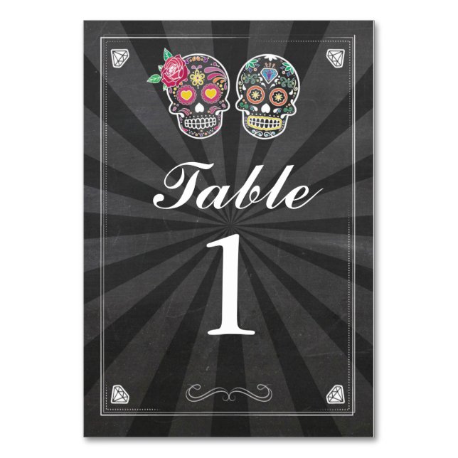 Table Numbers Wedding Sugar Skull Chalk Cards (Front)