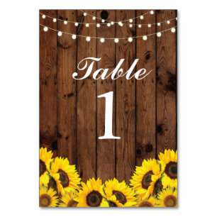 Table Numbers Wedding Sunflowers Wood Floral Cards