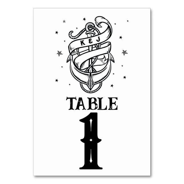 Table Numbers Wedding Traditional Tattoo Anchor (Front)
