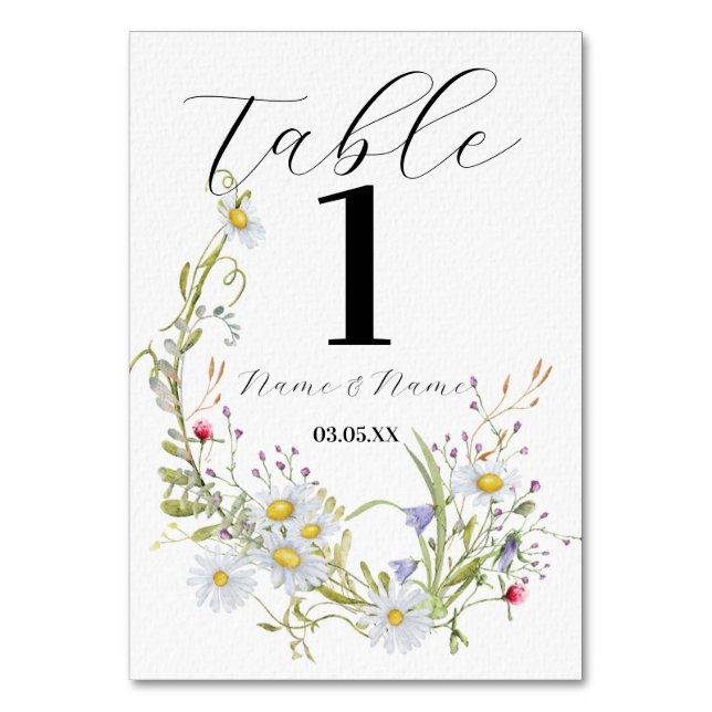 Table Numbers Wedding Wildflowers Spring (Front)