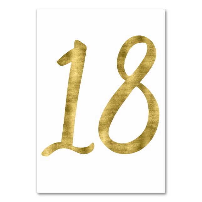 Table Numbers With Gold Foil Effect Number 18 (Front)