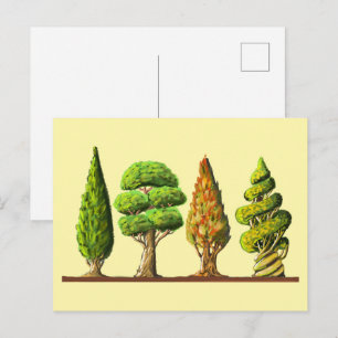 table of three carved trees digital drawing postcard