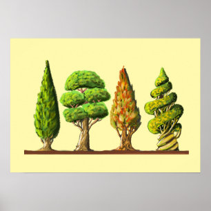 table of three carved trees digital drawing poster