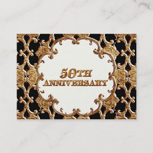 Table Place Card  - Golden French Swirl 50th Anniv (Front)