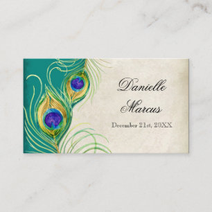 Table Place Card - Peacock Feathers Teal Blue