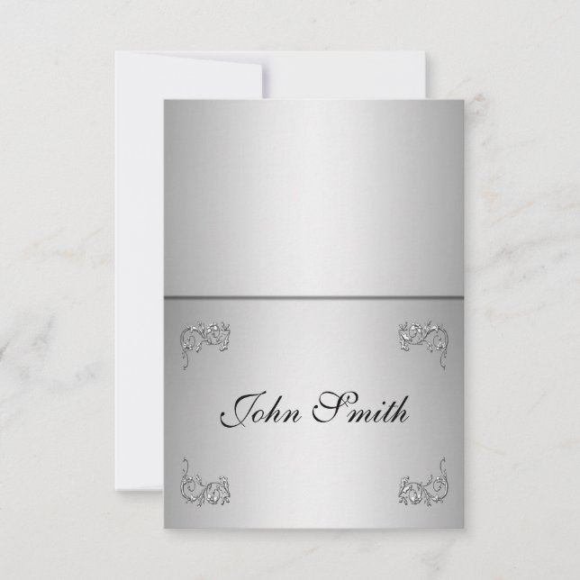 Table Place card with name -elegant silver swirl (Front)