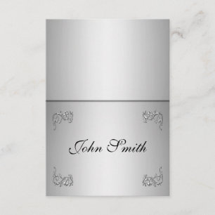 Table Place card with name -elegant silver swirl
