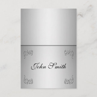 Table Place card with name -elegant silver swirl