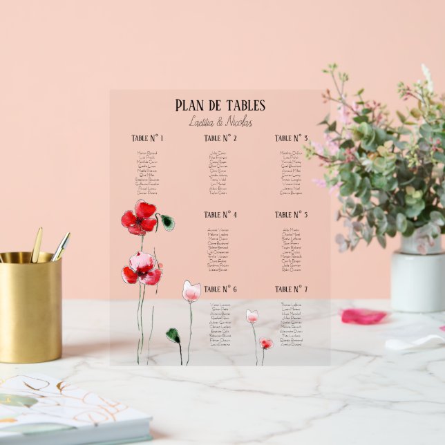 Table plan "poppies" acrylic sign (Wedding)