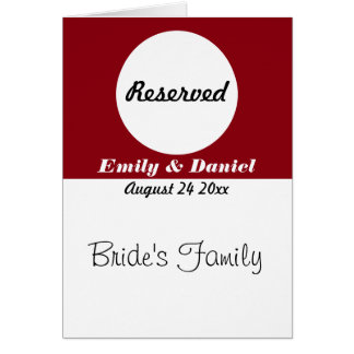 Table Reservation Card Red And White Wedding