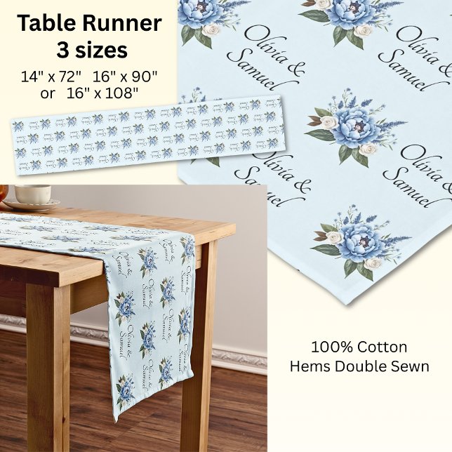 Table Runner Add Names Blue Peony Wedding Suite, (Creator Uploaded)