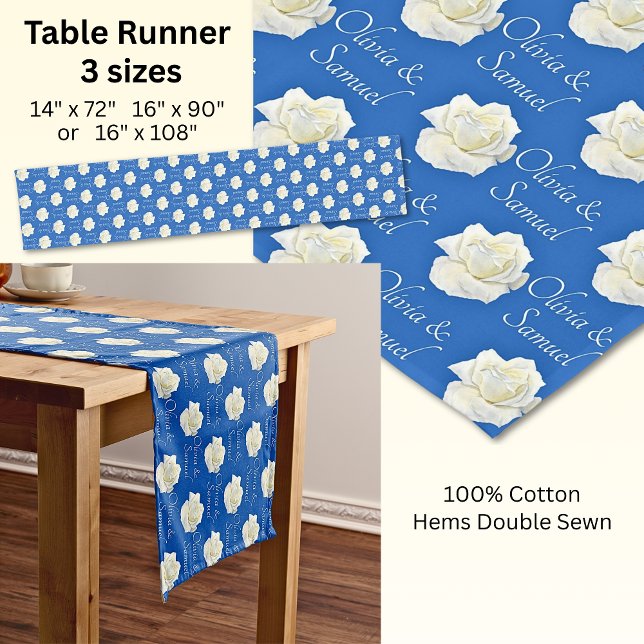 Table Runner Add Names Cobalt Blue White Roses (Creator Uploaded)