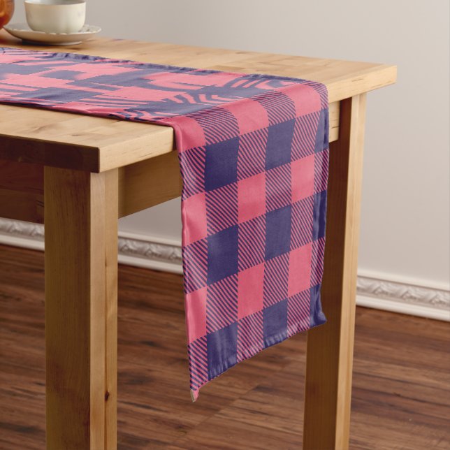 Table Runner Hot Pink Magenta Indigo Plaid (In Situ)