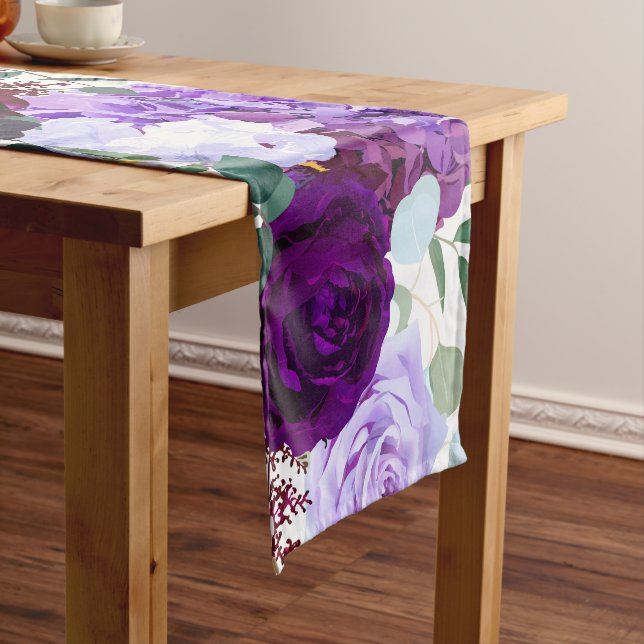 Table Runner Lavender Hibiscus on White (In Situ)