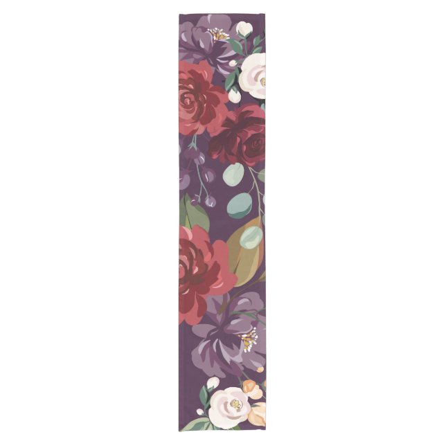 Table Runner Plum Purple Roses Gold Geometric Flor (Front)