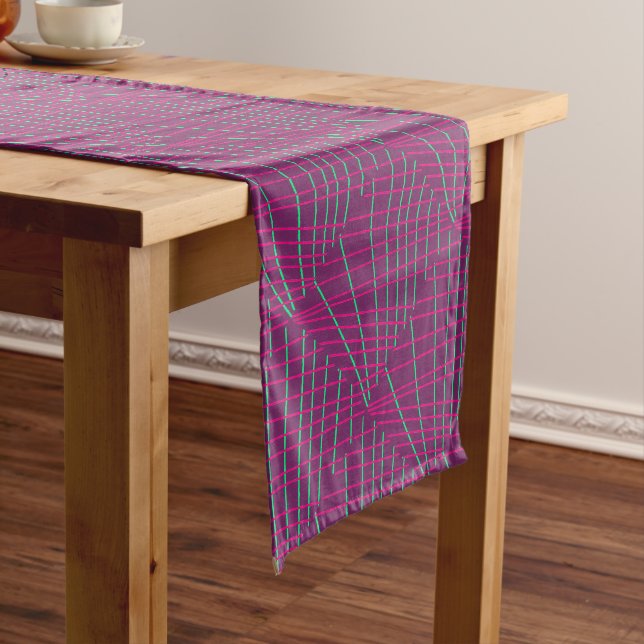 Table Runner, Purple, Geometry Lines, Kids Art Long Table Runner (In Situ)