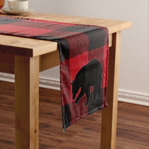 Table Runner Red Buffalo Plaid Bear Black
