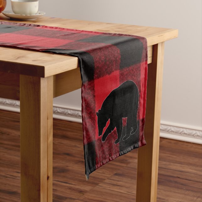 Table Runner Red Buffalo Plaid Bear Black (In Situ)