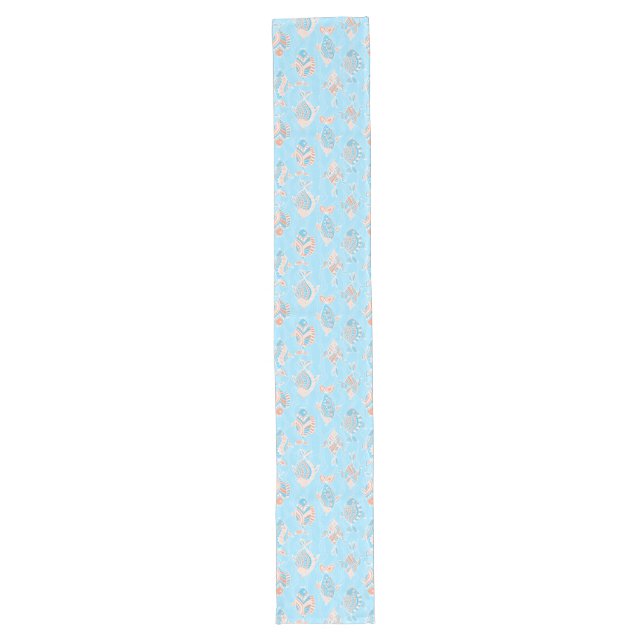 Table Runner, Turquoise and Coral Fish Design Long Table Runner (Front)